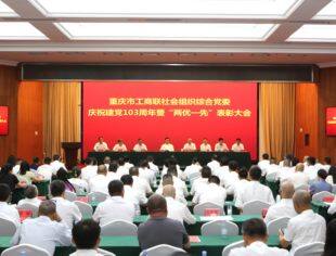 我会党委书记、会长韦根参加市工商联社会组织综合党委庆祝建党103周年暨“两优一先”表彰大会