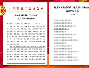 【会长动态】商会常务会长单位万达集团成功入选山东省“提升职工生活品质、建设职工幸福企业试点单位名单”
