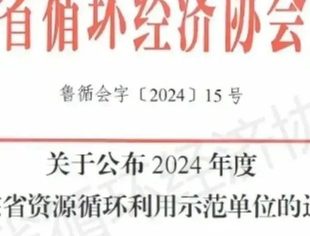 【会长动态】万达集团旗下天弘公司荣膺“2024年度山东省资源循环利用示范单位”