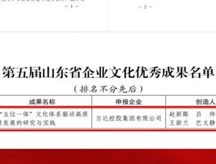 【会长动态】常务会长单位万达集团荣获第五届山东省企业文化优秀成果一等奖