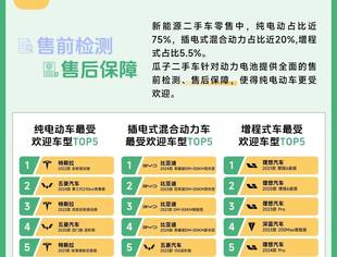 二手车消费新能源化趋势显著，纯电车占比最多